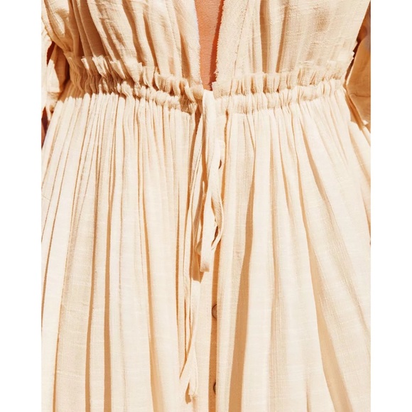SOLD OUT Cream Gauze Boho Raw Hem Button Maxi Dress - Picture 8 of 11